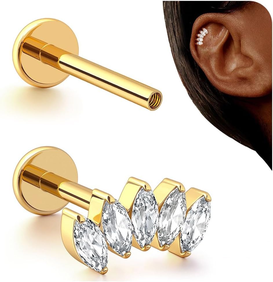 G23 Titanium Internal Thread Cartilage Earrings Hypoallergenic CZ Stud Piercing Jewelry - QIAO CrystalQIAO CrystalQIAO Crystal