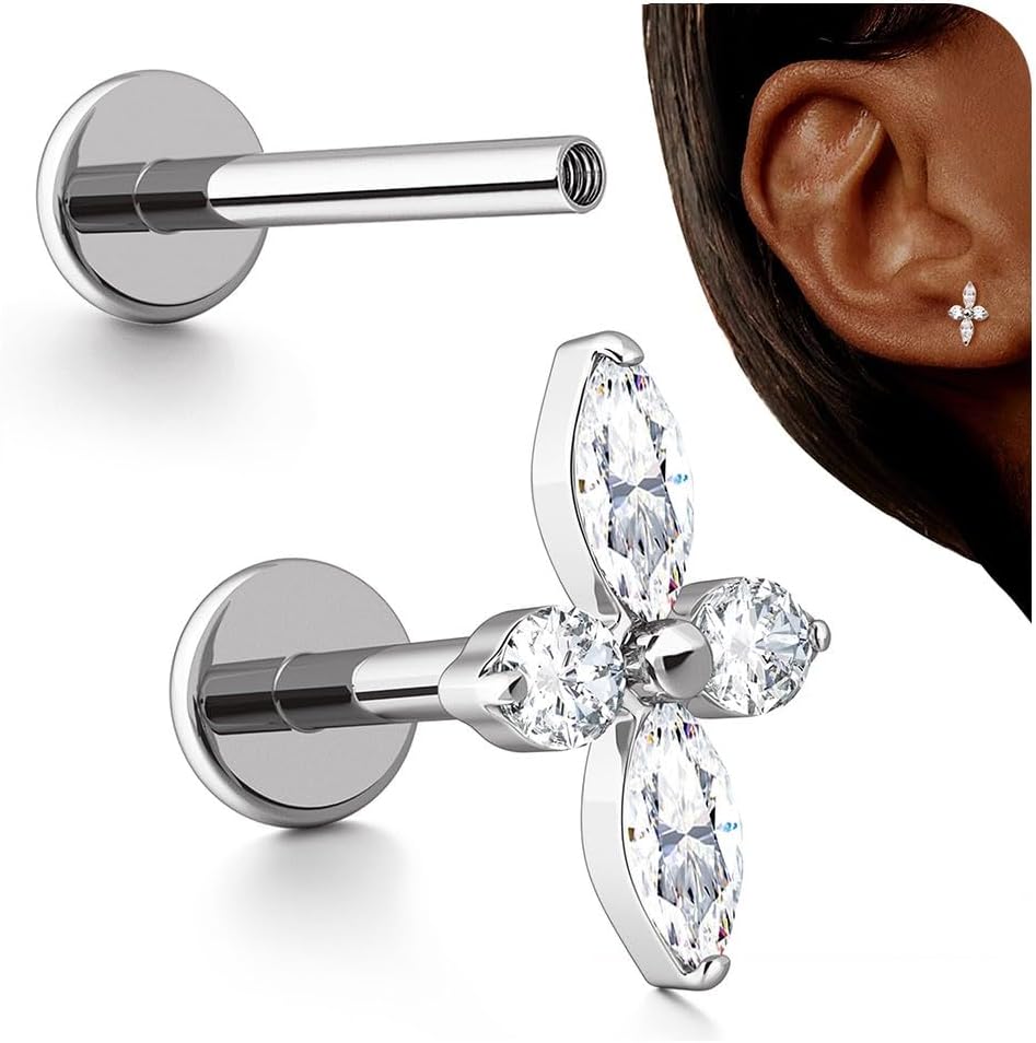 G23 Titanium Internal Thread Cartilage Earrings Hypoallergenic CZ Stud Piercing Jewelry - QIAO CrystalQIAO CrystalQIAO Crystal