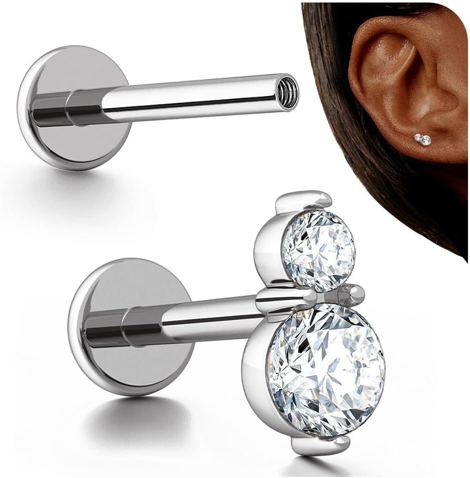 G23 Titanium Internal Thread Cartilage Earrings Hypoallergenic CZ Stud Piercing Jewelry - QIAO CrystalQIAO CrystalQIAO Crystal