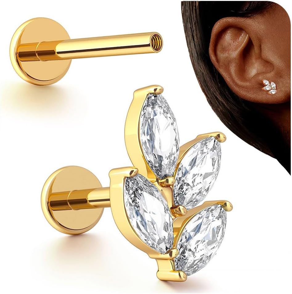 G23 Titanium Internal Thread Cartilage Earrings Hypoallergenic CZ Stud Piercing Jewelry - QIAO CrystalQIAO CrystalQIAO Crystal