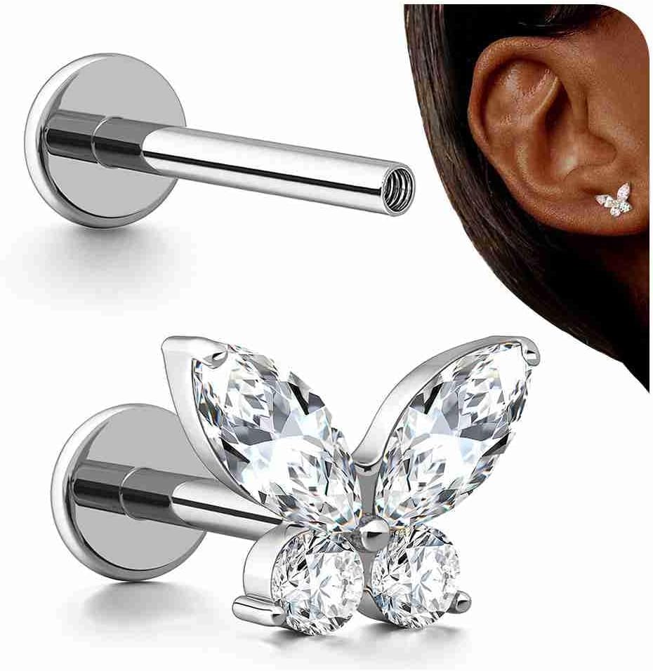 G23 Titanium Internal Thread Cartilage Earrings Hypoallergenic CZ Stud Piercing Jewelry - QIAO CrystalQIAO CrystalQIAO Crystal