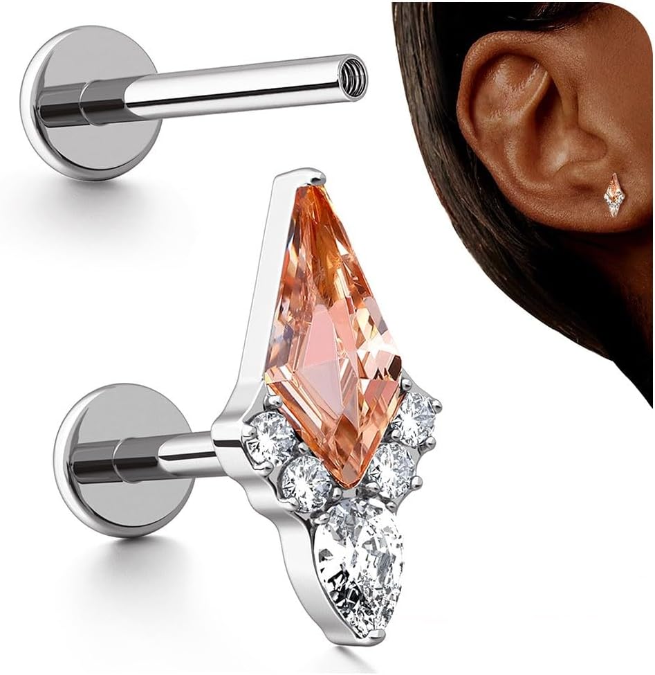 G23 Titanium Internal Thread Cartilage Earrings Hypoallergenic CZ Stud Piercing Jewelry - QIAO CrystalQIAO CrystalQIAO Crystal