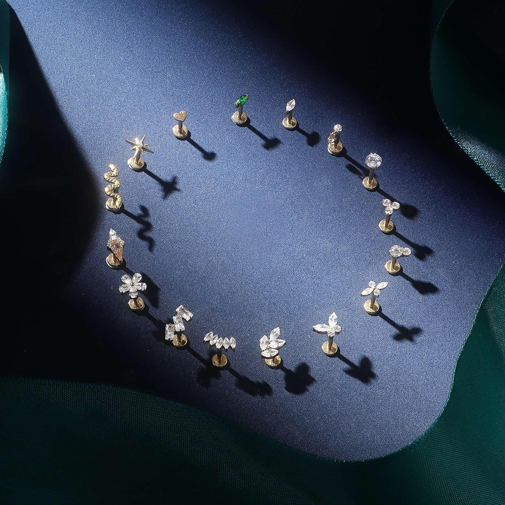 G23 Titanium Internal Thread Cartilage Earrings Hypoallergenic CZ Stud Piercing Jewelry - QIAO CrystalQIAO CrystalQIAO Crystal