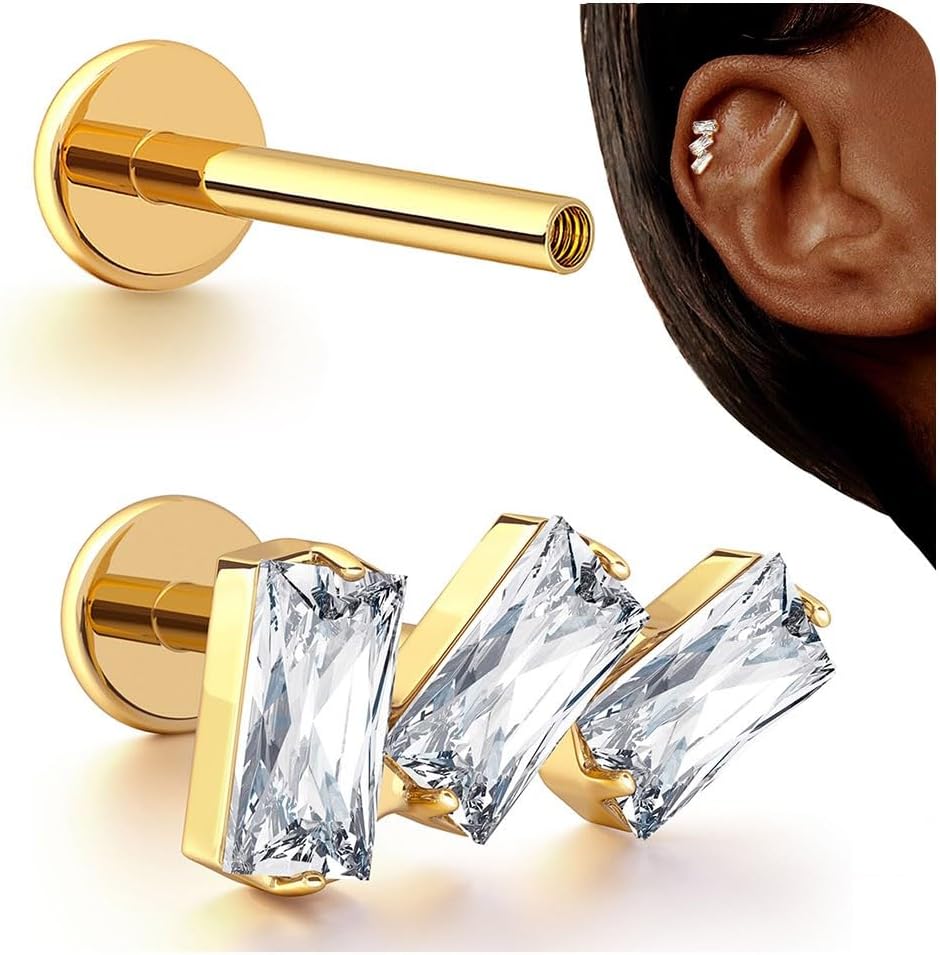 G23 Titanium Internal Thread Cartilage Earrings Hypoallergenic CZ Stud Piercing Jewelry - QIAO CrystalQIAO CrystalQIAO Crystal