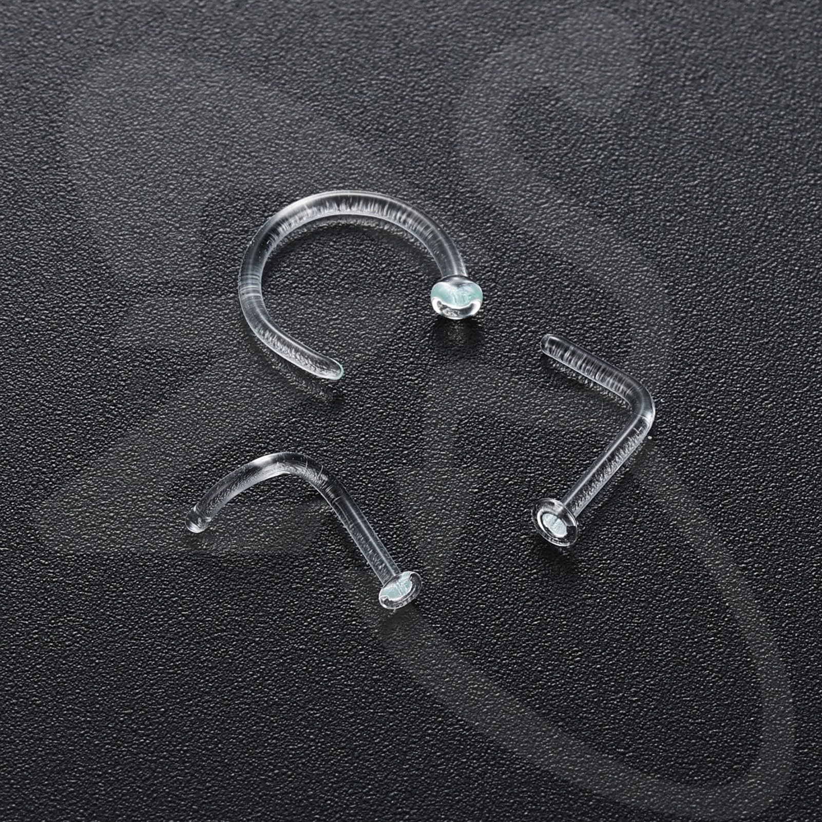 Glass Nose Piercing Retainer Clear Nose Studs, 18G Curved Cartilage Conch Helix Clear Nose Rings Septum Piercing Jewelry for Men Women - QIAO Crystal我的商店QIAO Crystal