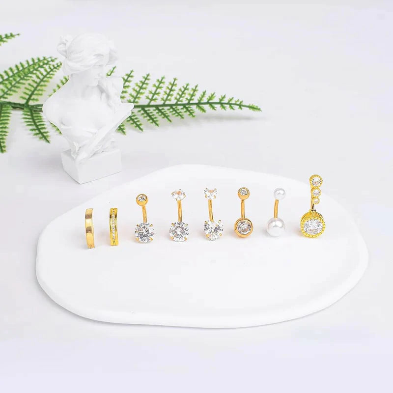 Gold Belly Button Ring for Women - Surgical Steel Navel Piercing Jewelry 14G