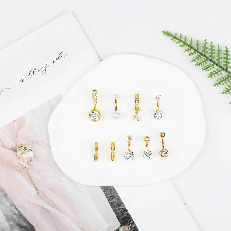 Gold Belly Button Ring for Women - Surgical Steel Navel Piercing Jewelry 14G