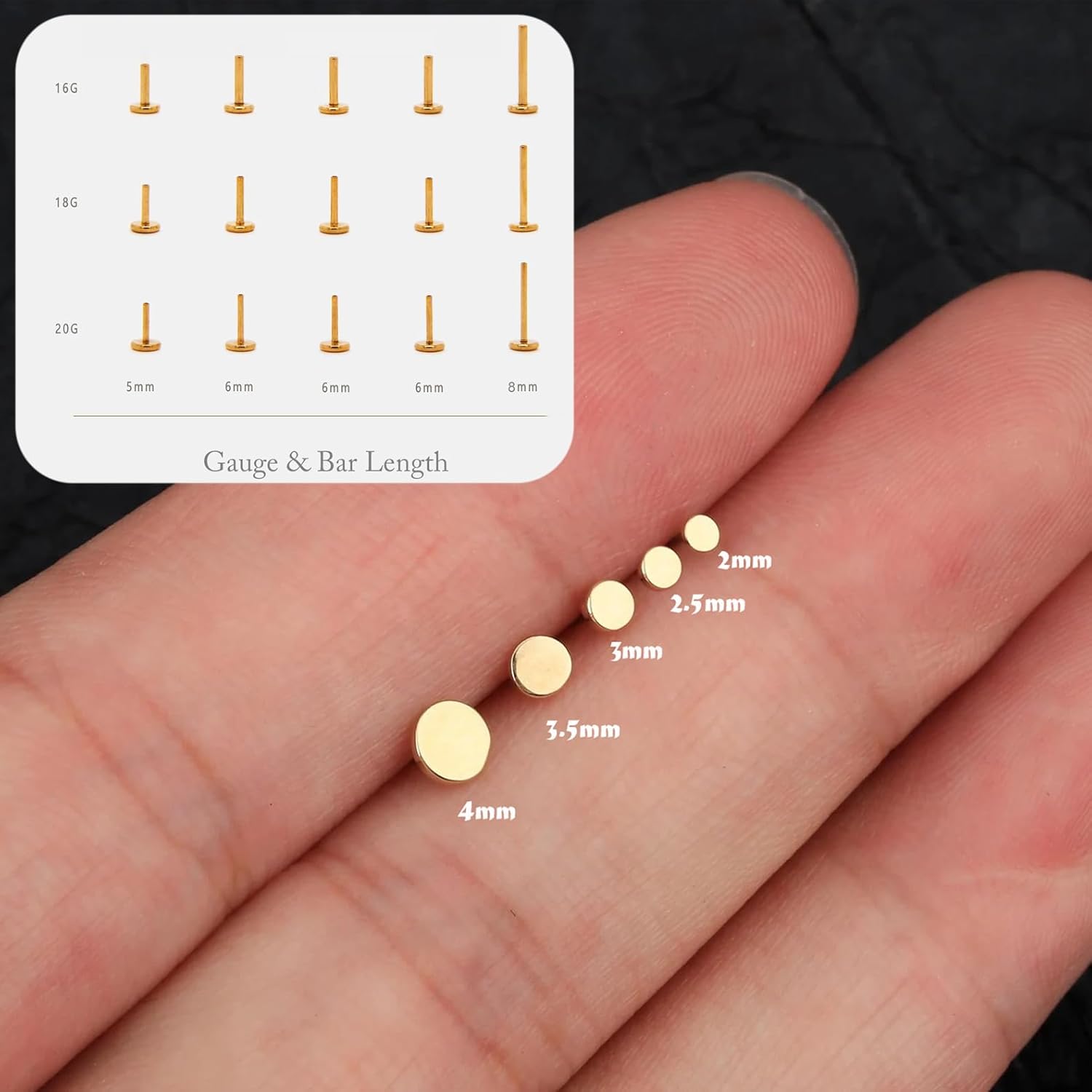 Gold Flat Back Earrings Threadless Cartilage Tragus Piercing Conch Stud Nose Helix Stud - QIAO CrystalQIAO CrystalQIAO Crystal