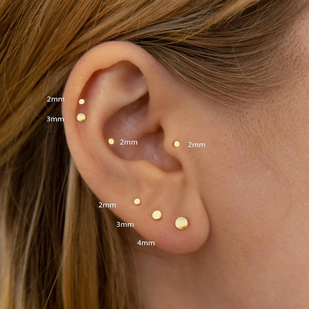 Gold Flat Back Earrings Threadless Cartilage Tragus Piercing Conch Stud Nose Helix Stud - QIAO CrystalQIAO CrystalQIAO Crystal