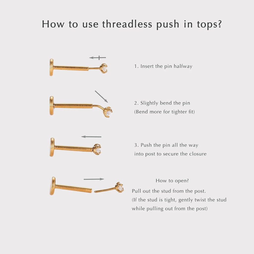 Gold Flat Back Earrings Threadless Cartilage Tragus Piercing Conch Stud Nose Helix Stud - QIAO CrystalQIAO CrystalQIAO Crystal