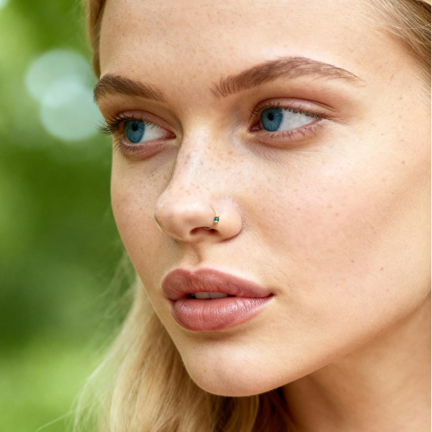 Gold Nose Ring - Thin Small 24 Gauge 7mm Nose Piercing Hoop With Blue Gem - 14k Gold Filled Nose Rings For Women - Handmade Nose Jewelry - Gift Ready - QIAO CrystalQIAO CrystalQIAO Crystal