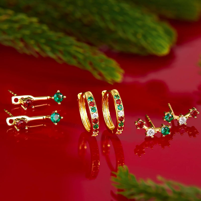 Gold Plated Stud Earrings Stack for Women Trendy, 3 Pairs Small Cute Hoop Jacket Cartilage Earring Set, Fashion Accessories Holiday Western Jewelry Christmas Gifts - 我的商店我的商店我的商店