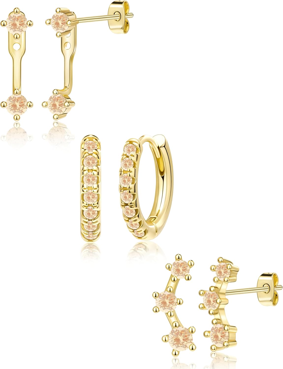 Gold Plated Stud Earrings Stack for Women Trendy, 3 Pairs Small Cute Hoop Jacket Cartilage Earring Set, Fashion Accessories Holiday Western Jewelry Christmas Gifts - 我的商店我的商店我的商店