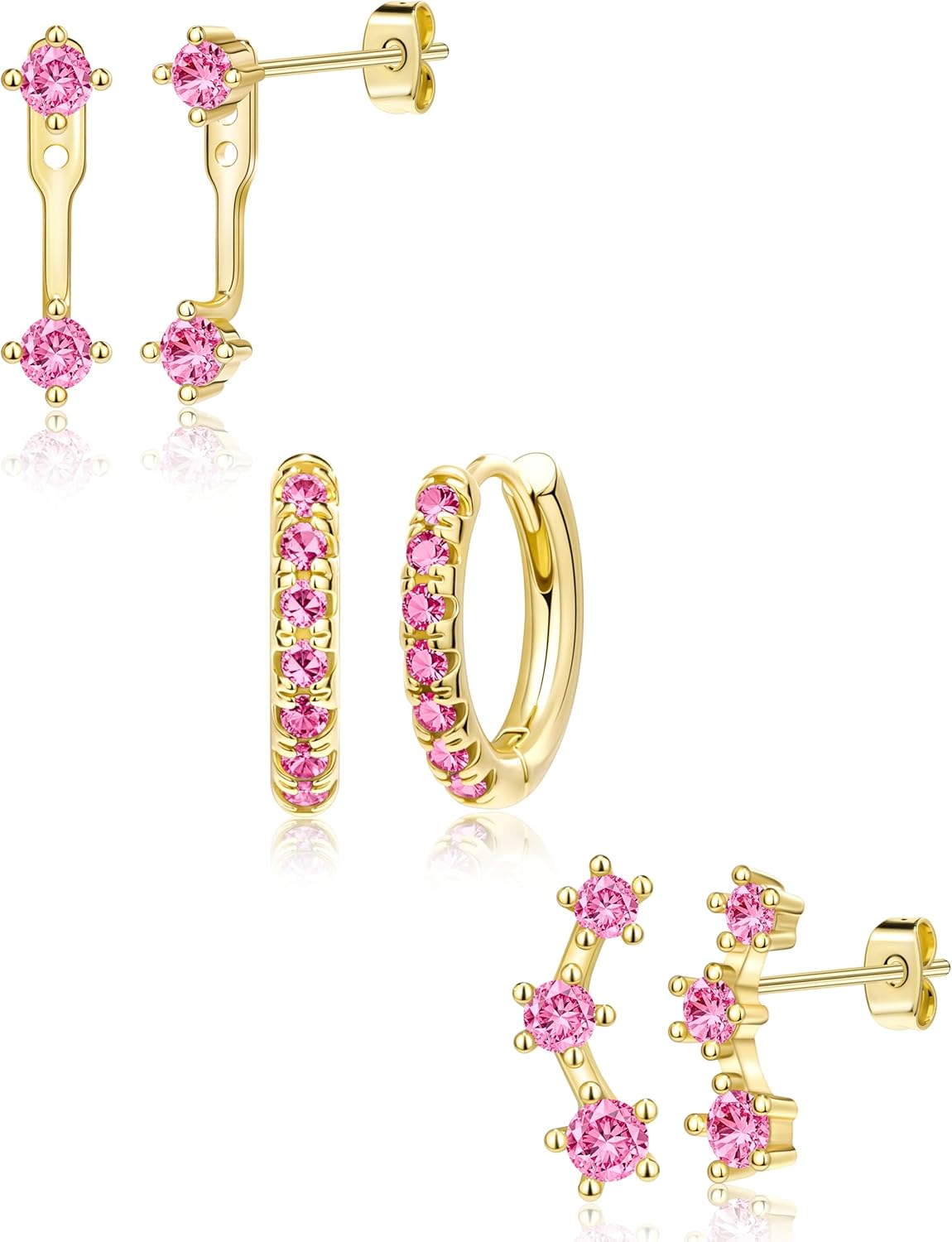 Gold Plated Stud Earrings Stack for Women Trendy, 3 Pairs Small Cute Hoop Jacket Cartilage Earring Set, Fashion Accessories Holiday Western Jewelry Christmas Gifts - 我的商店我的商店我的商店