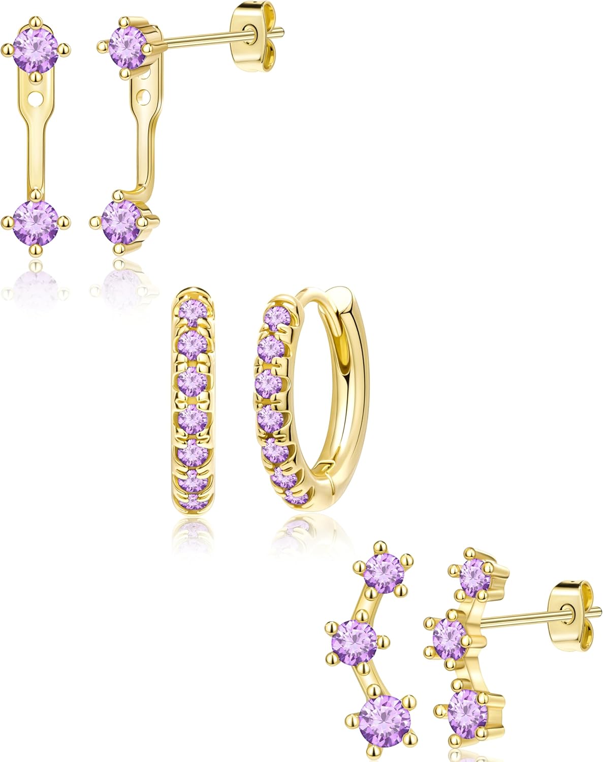 Gold Plated Stud Earrings Stack for Women Trendy, 3 Pairs Small Cute Hoop Jacket Cartilage Earring Set, Fashion Accessories Holiday Western Jewelry Christmas Gifts - 我的商店我的商店我的商店