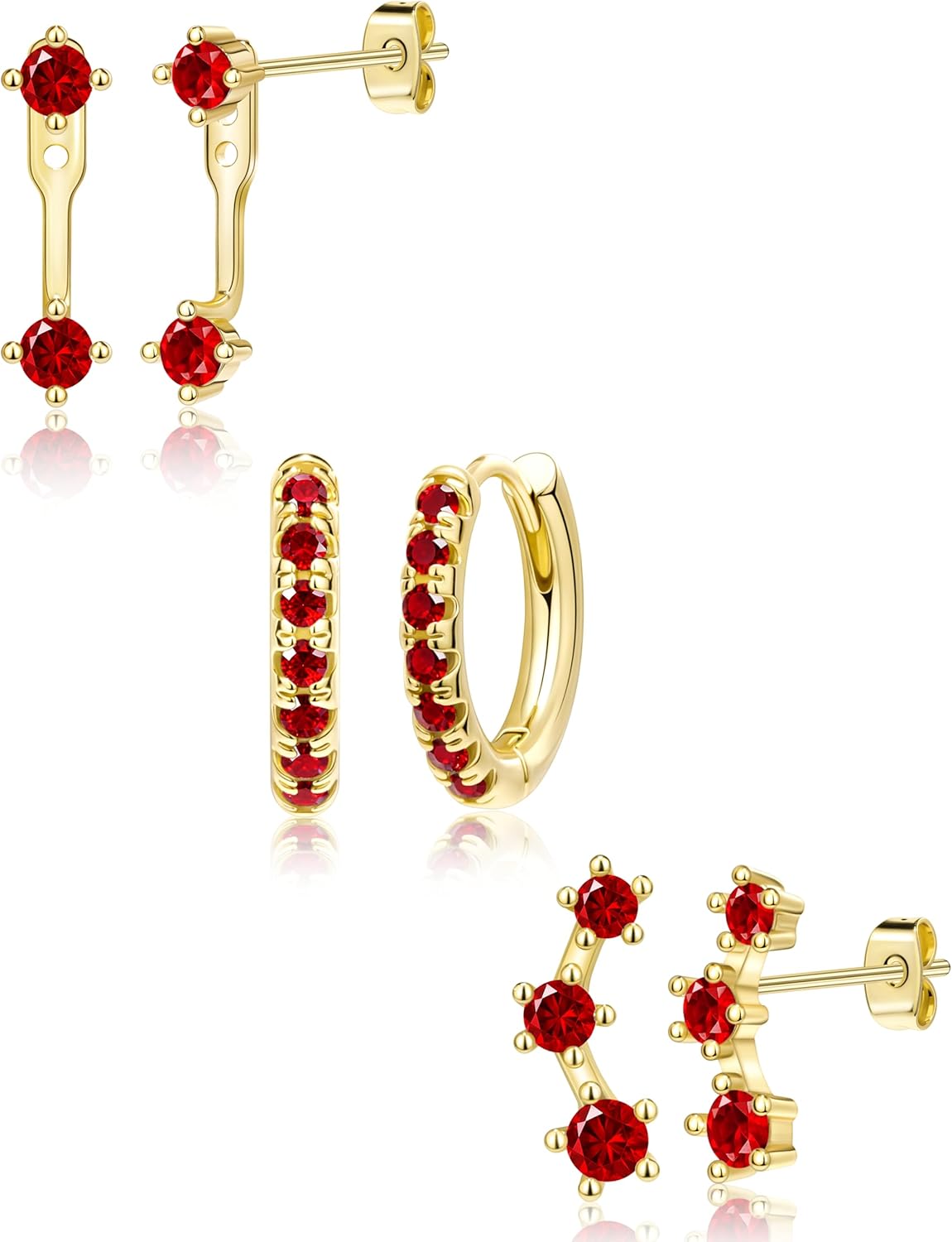 Gold Plated Stud Earrings Stack for Women Trendy, 3 Pairs Small Cute Hoop Jacket Cartilage Earring Set, Fashion Accessories Holiday Western Jewelry Christmas Gifts - 我的商店我的商店我的商店