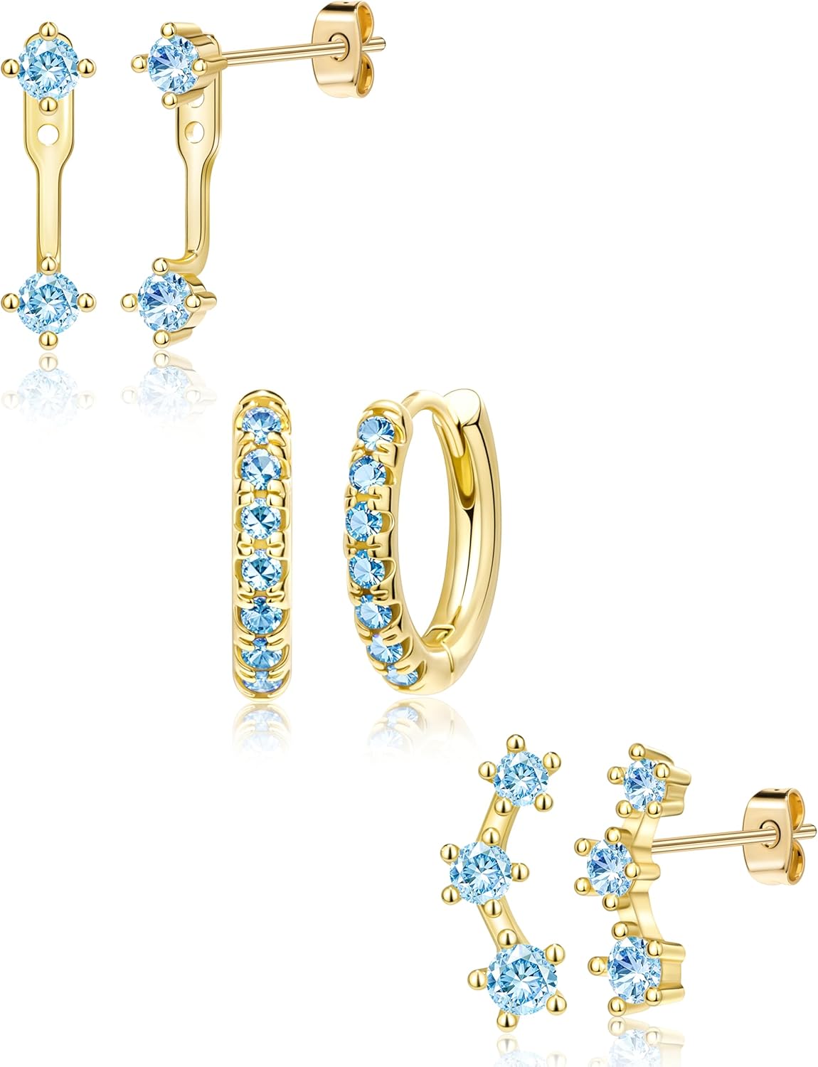 Gold Plated Stud Earrings Stack for Women Trendy, 3 Pairs Small Cute Hoop Jacket Cartilage Earring Set, Fashion Accessories Holiday Western Jewelry Christmas Gifts - 我的商店我的商店我的商店