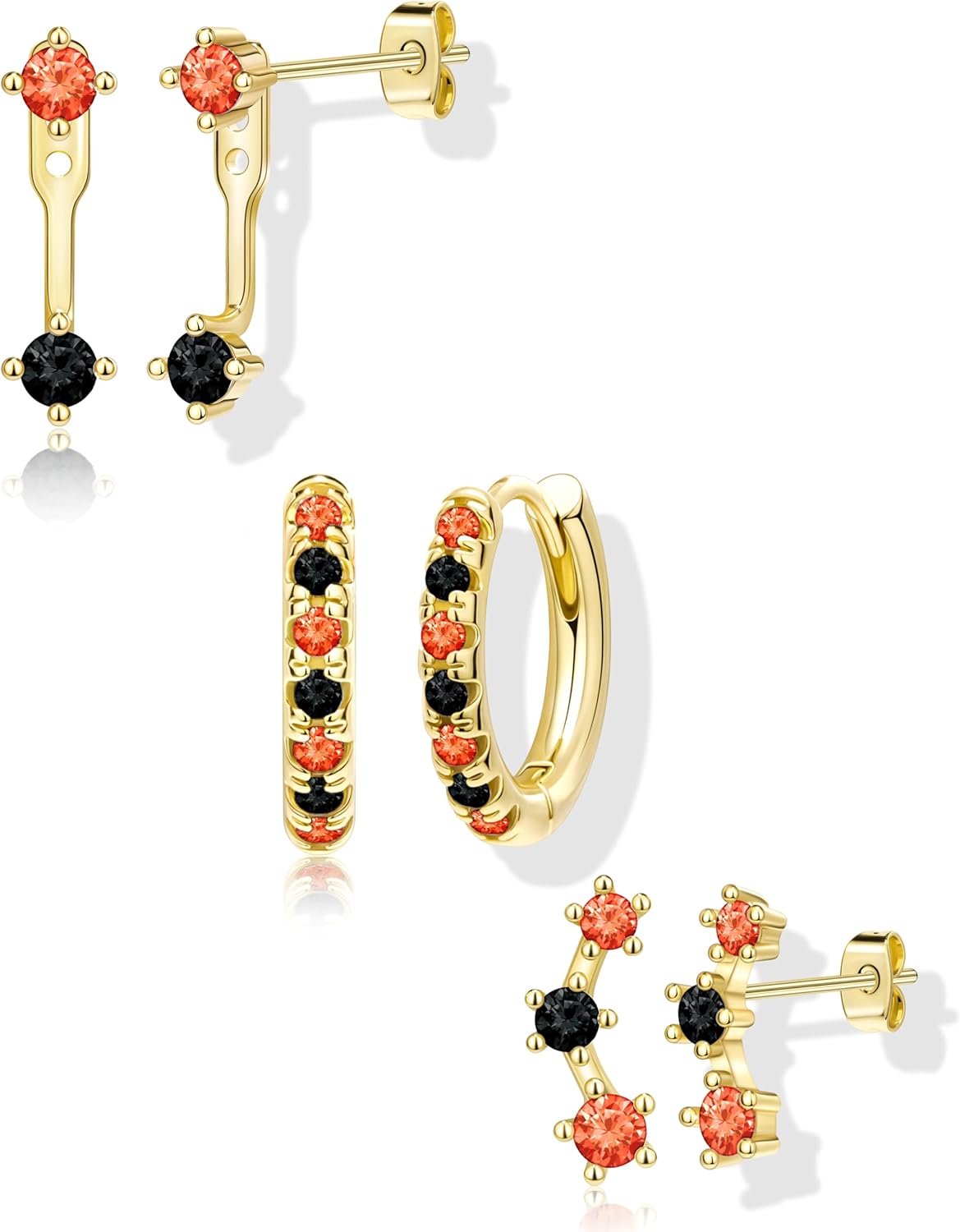 Gold Plated Stud Earrings Stack for Women Trendy, 3 Pairs Small Cute Hoop Jacket Cartilage Earring Set, Fashion Accessories Holiday Western Jewelry Christmas Gifts - 我的商店我的商店我的商店