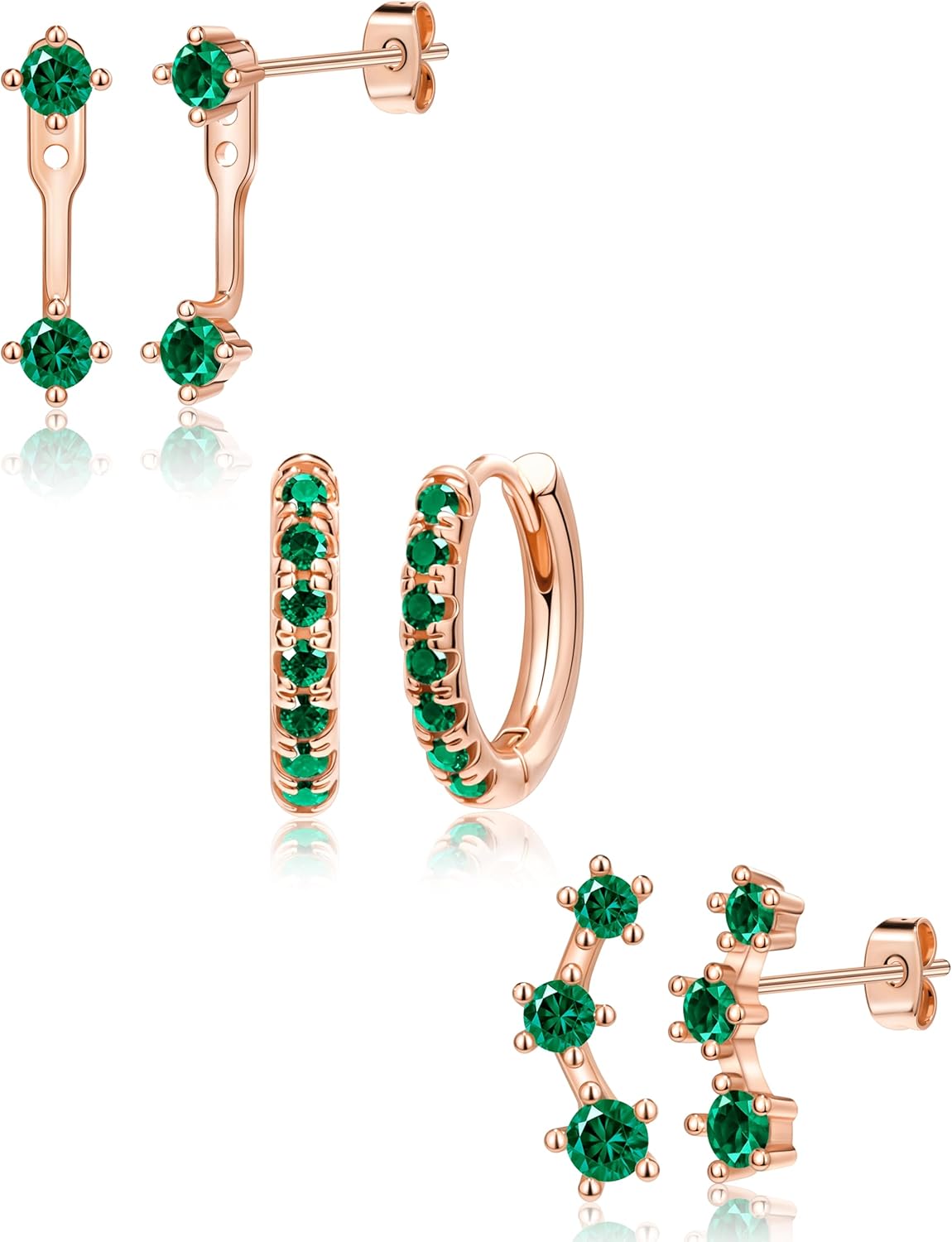 Gold Plated Stud Earrings Stack for Women Trendy, 3 Pairs Small Cute Hoop Jacket Cartilage Earring Set, Fashion Accessories Holiday Western Jewelry Christmas Gifts - 我的商店我的商店我的商店