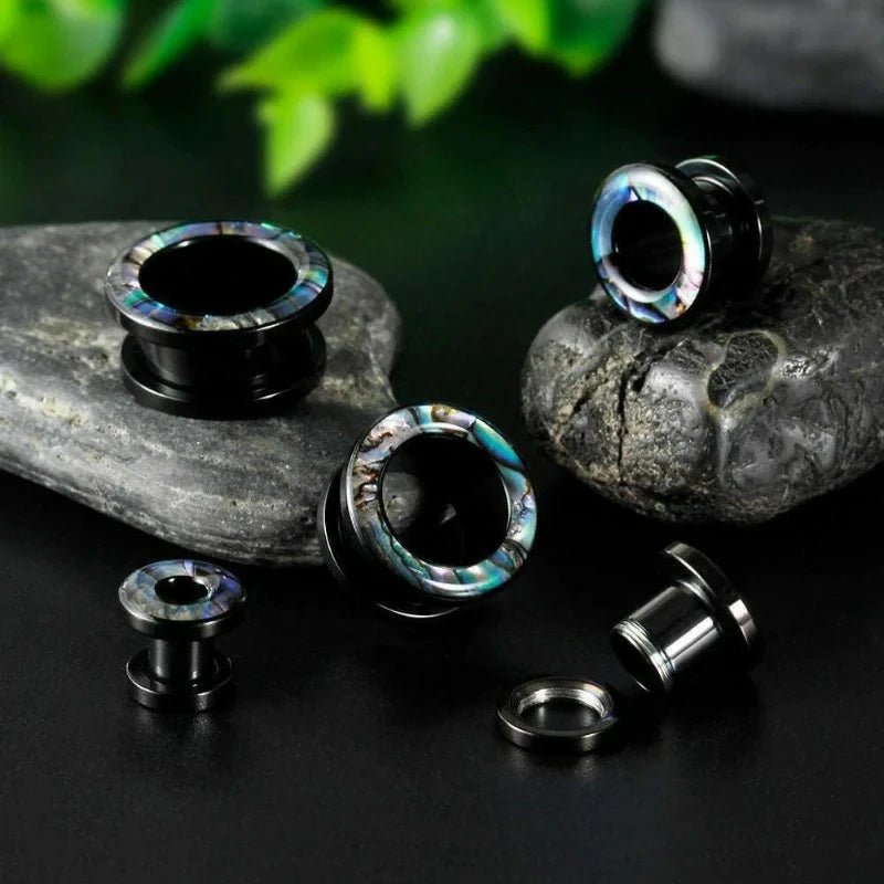 Green Seashell Floral Stainless Steel Screw Ear Plug Tunnel Gauge Stretcher Piercing - QIAO CrystalQIAO CrystalQIAO Crystal