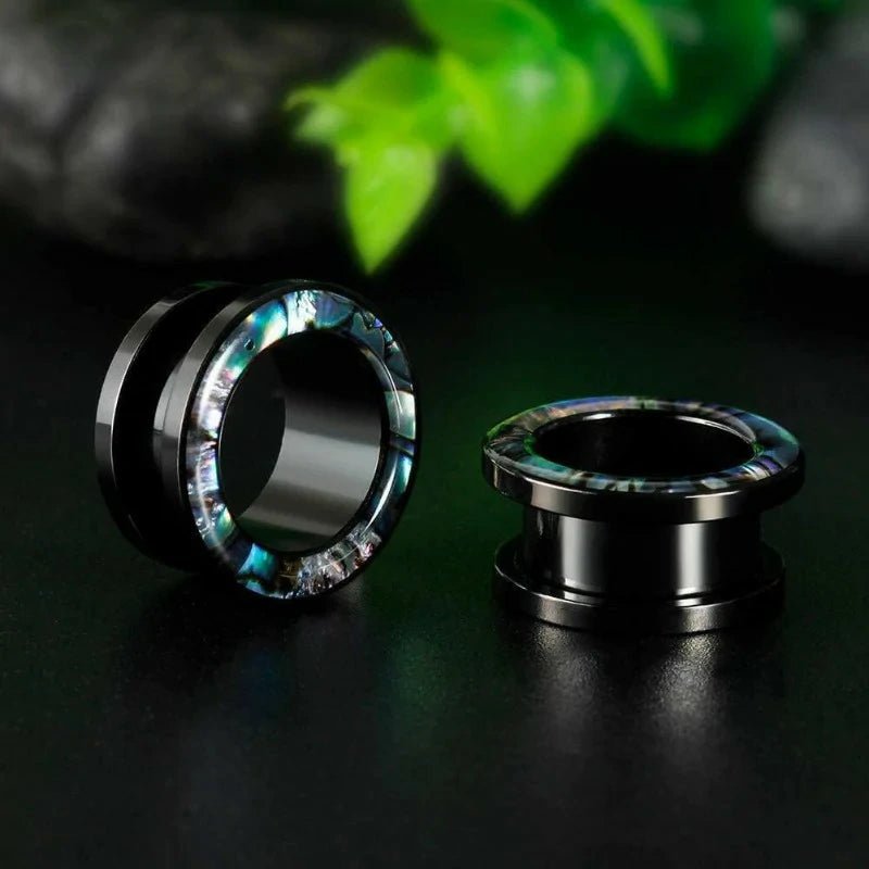 Green Seashell Floral Stainless Steel Screw Ear Plug Tunnel Gauge Stretcher Piercing - QIAO CrystalQIAO CrystalQIAO Crystal
