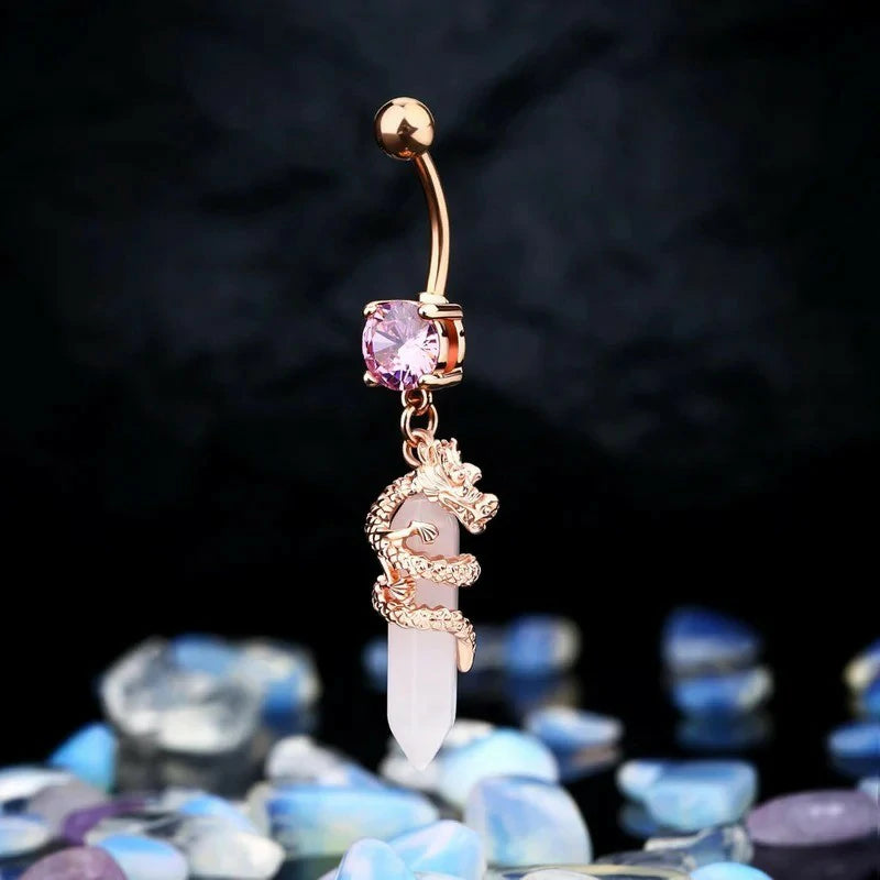 Halloween Belly Button Ring 14G Dragon Dangle Belly Ring Burn Silver Navel Piercing