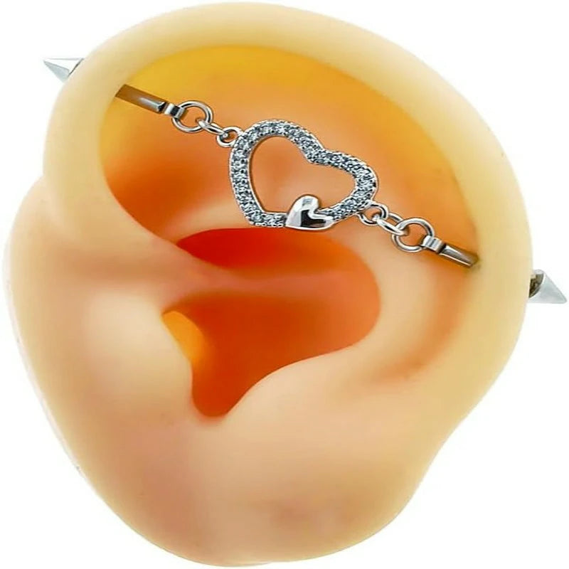 14G Stainless Steel Heart Industril Piercing Jewelry Punk Chain Industril Barbell