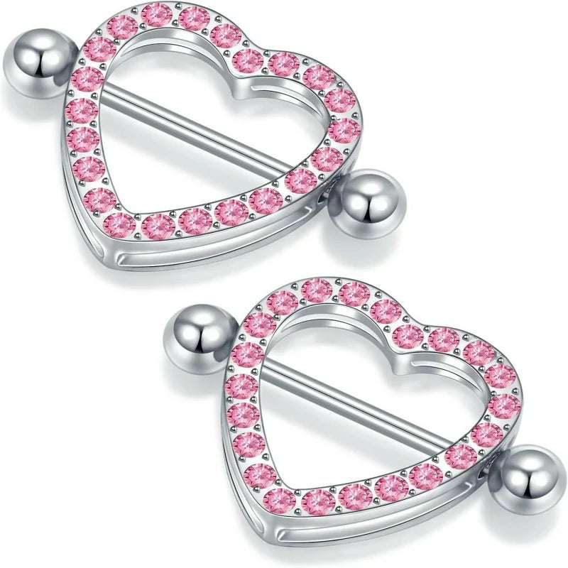 Heart Nipple Rings Surgical Steel Cute Internally Threaded Nipple Piercing Jewelry Barbells