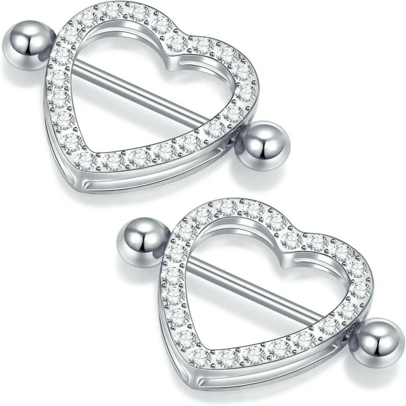 Heart Nipple Rings Surgical Steel Cute Internally Threaded Nipple Piercing Jewelry Barbells