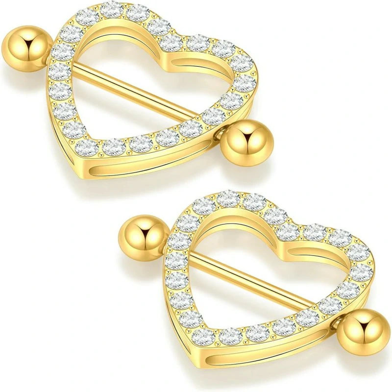 Heart Nipple Rings Surgical Steel Cute Internally Threaded Nipple Piercing Jewelry Barbells