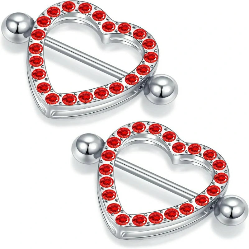 Heart Nipple Rings Surgical Steel Cute Internally Threaded Nipple Piercing Jewelry Barbells