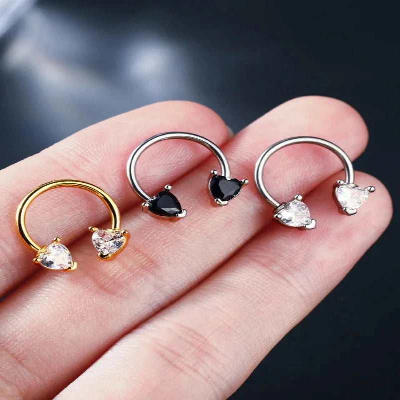Heart Septum Ring 16g Clear CZ Jewelry for Daith Cartilage Helix Nose Conch Tragus Piercing