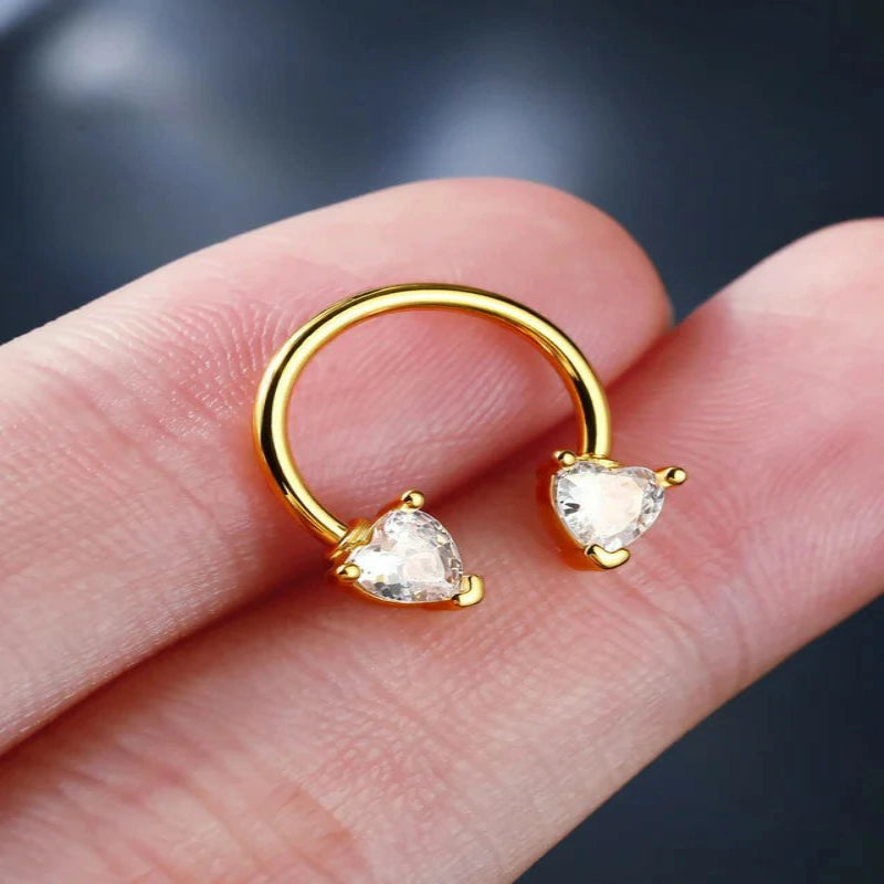 Heart Septum Ring 16g Clear CZ Jewelry for Daith Cartilage Helix Nose Conch Tragus Piercing