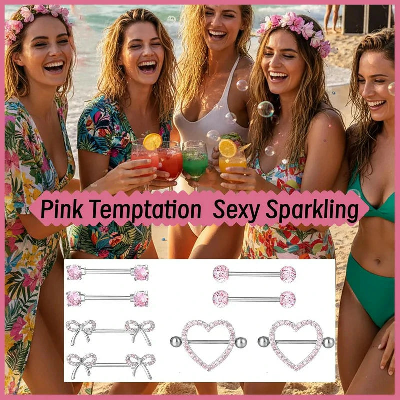 Heart/Bow/Sparkling Diamond Pink Crystal Surgical Steel Nipple Rings Piercing Jewelry