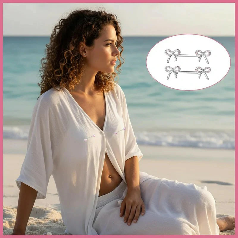 Heart/Bow/Sparkling Diamond Pink Crystal Surgical Steel Nipple Rings Piercing Jewelry