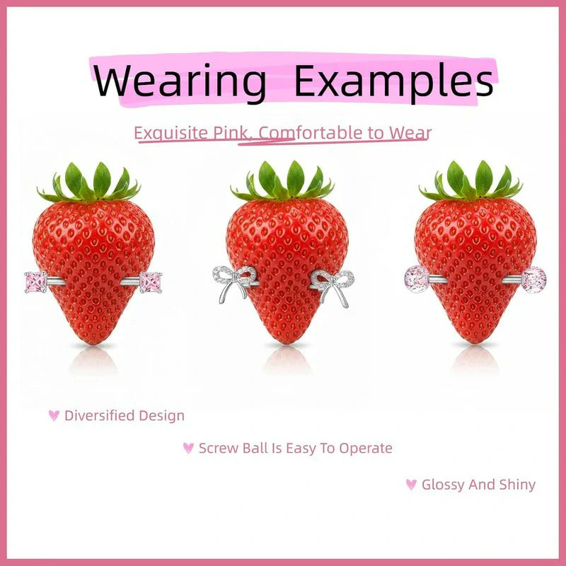 Heart/Bow/Sparkling Diamond Pink Crystal Surgical Steel Nipple Rings Piercing Jewelry