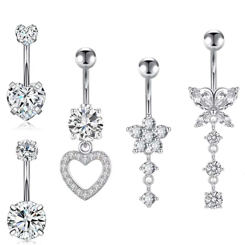 Hot Sale 5 Pieces Heart Navel Ring Set Stainless Steel Body Piercing Jewelry Zircon Heart Combination - QIAO CrystalQIAO CrystalQIAO Crystal
