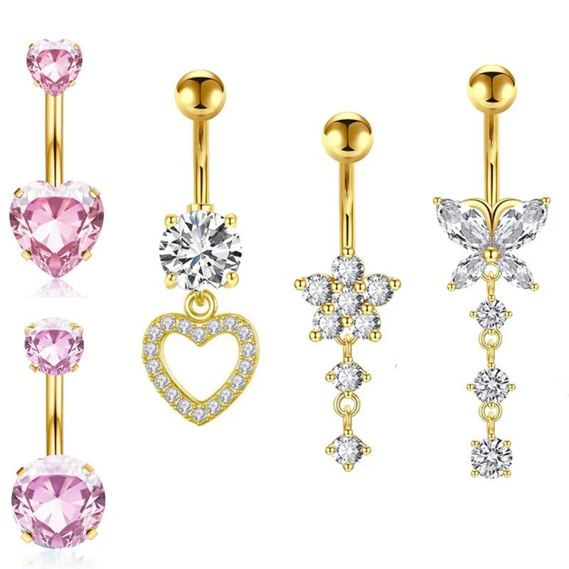 Hot Sale 5 Pieces Heart Navel Ring Set Stainless Steel Body Piercing Jewelry Zircon Heart Combination - QIAO CrystalQIAO CrystalQIAO Crystal