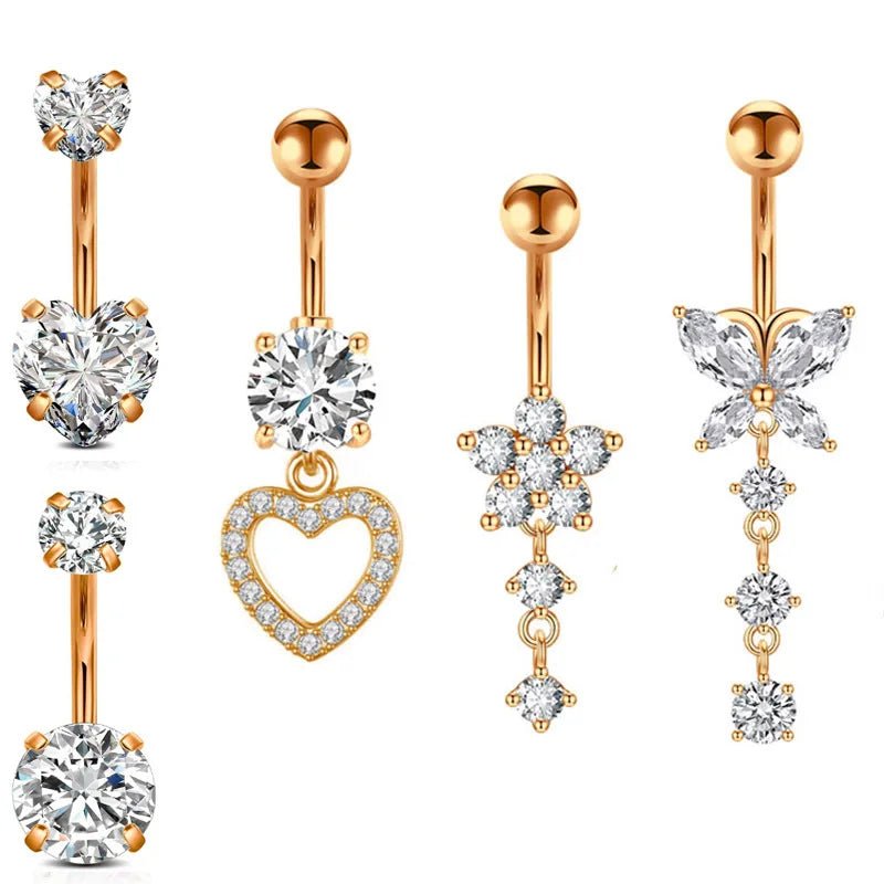 Hot Sale 5 Pieces Heart Navel Ring Set Stainless Steel Body Piercing Jewelry Zircon Heart Combination - QIAO CrystalQIAO CrystalQIAO Crystal