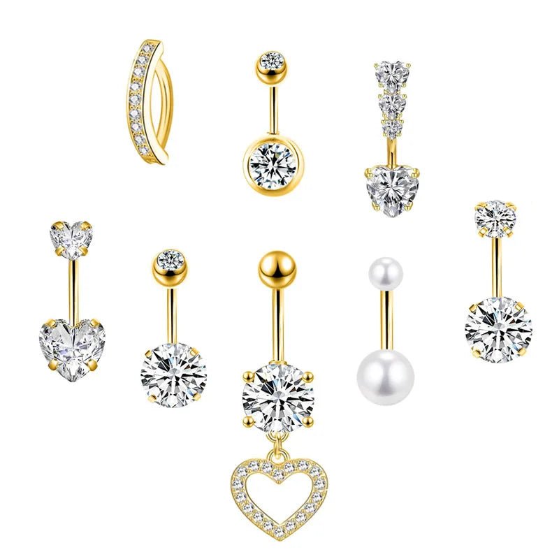 Hot - selling 316L stainless steel pink zircon peach heart belly button ring 6mm armor - piercing needle body jewelry wholesale - QIAO CrystalQIAO CrystalQIAO Crystal