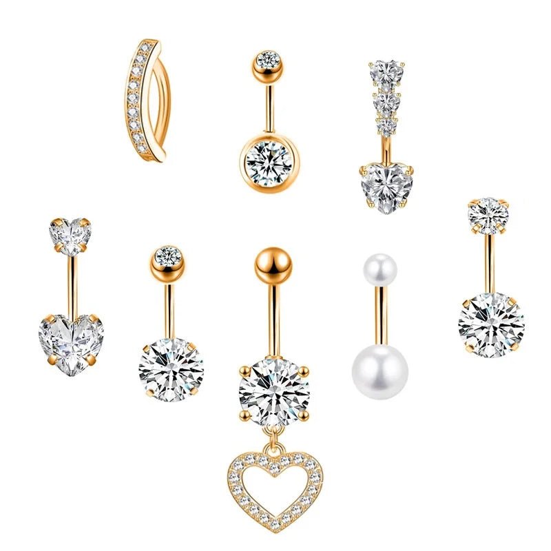 Hot - selling 316L stainless steel pink zircon peach heart belly button ring 6mm armor - piercing needle body jewelry wholesale - QIAO CrystalQIAO CrystalQIAO Crystal