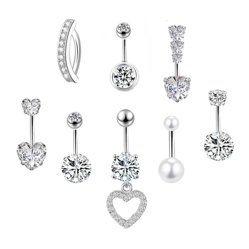 Hot - selling 316L stainless steel pink zircon peach heart belly button ring 6mm armor - piercing needle body jewelry wholesale - QIAO CrystalQIAO CrystalQIAO Crystal