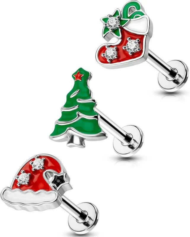 16G Surgical Steel Lip & Cartilage 3PCS Christmas Themed Lip Rings