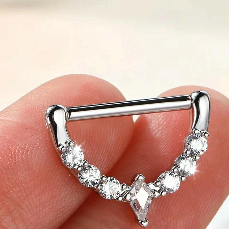 2PCS 14G  316l Surgical Steel Nipple Rings Clear CZ Hinged Segment Clicker Rings Hoops