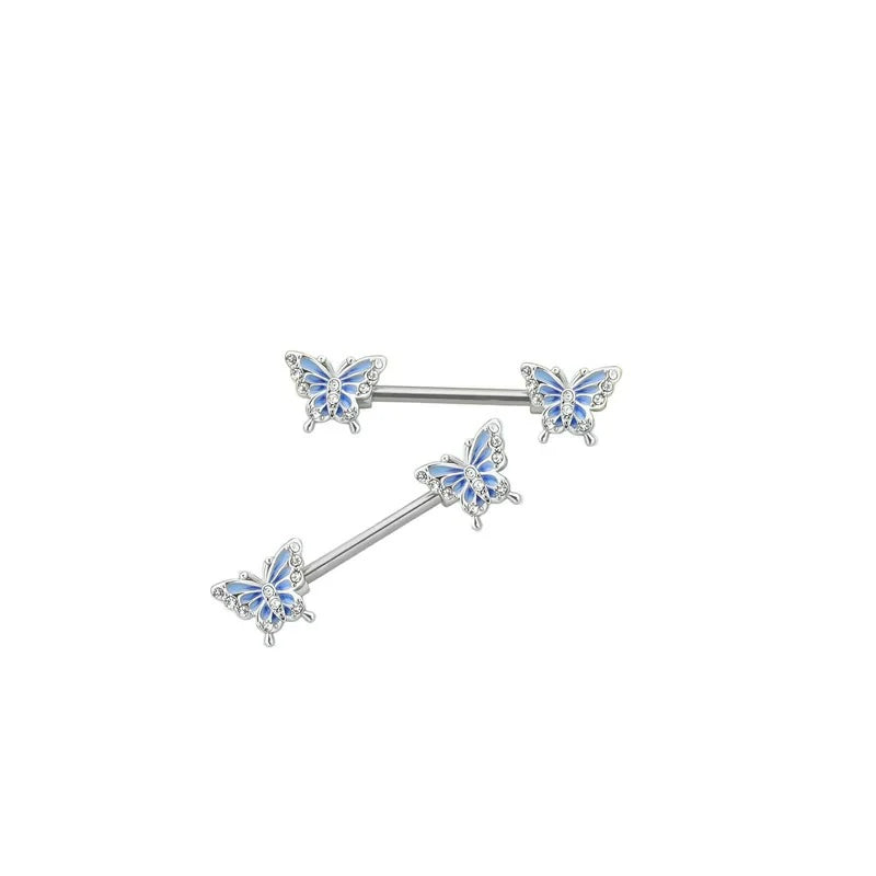14G Blue Butterfly 316l Surgical Steel Nipple Barbells Nipple Rings