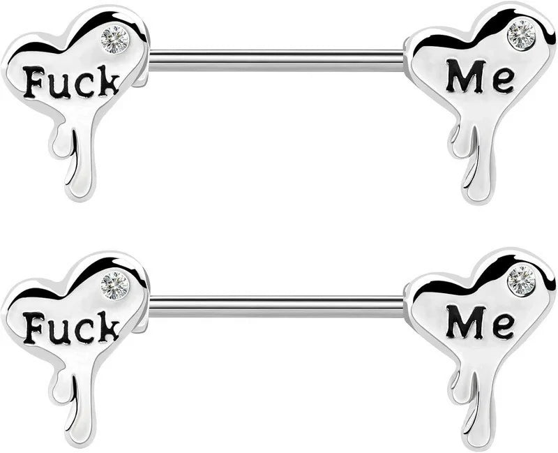 14G 316L Stainless Steel Melting Heart Shaped Nipple Piercing Jewelry Letter Heart Bar Barbell