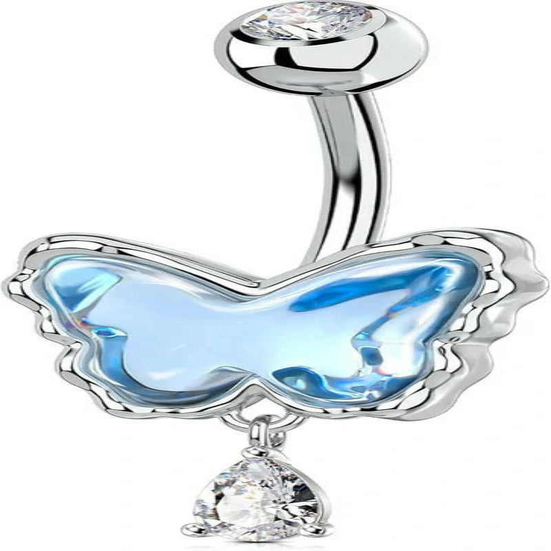 14G Butterfly Belly Rings Pave Blue Crystal Stone Belly Piercing Jewelry