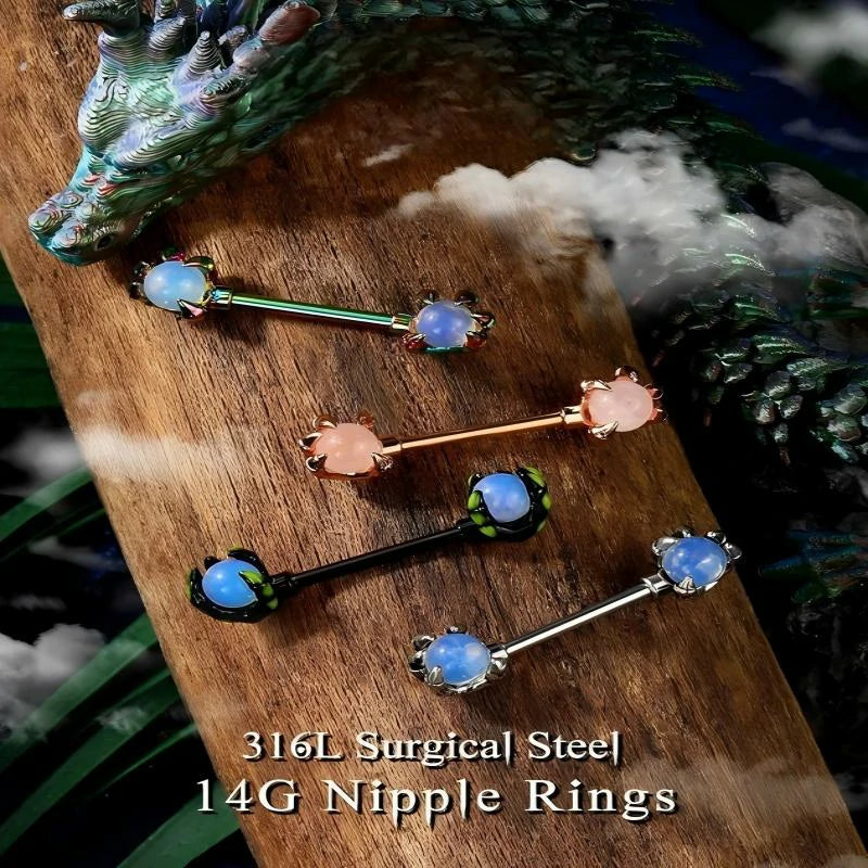 316L Surgical Steel 2PCS Pink Opals Surrounded by Dragon Claws Barbell