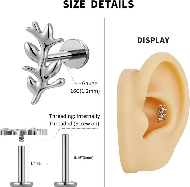 F136 Titanium Twigs Flat Back Stud for Conch Helix Flat Labret Screw on Hypoallergenic