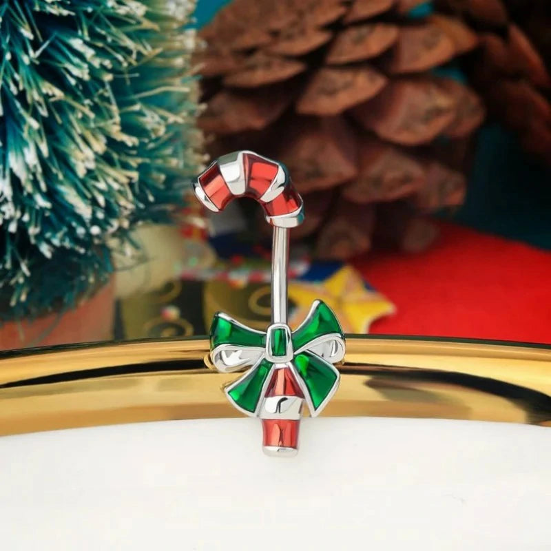 Christmas Crutch Belly Rings 14G Surgical Steel Navel Piercing Jewelry Navel Belly Button Ring Bend Rings